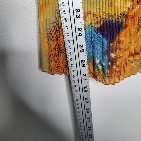 Vintage 90s y2k orange pleated artsy stretch grunge abstract square neck top L - Picture 6 of 7